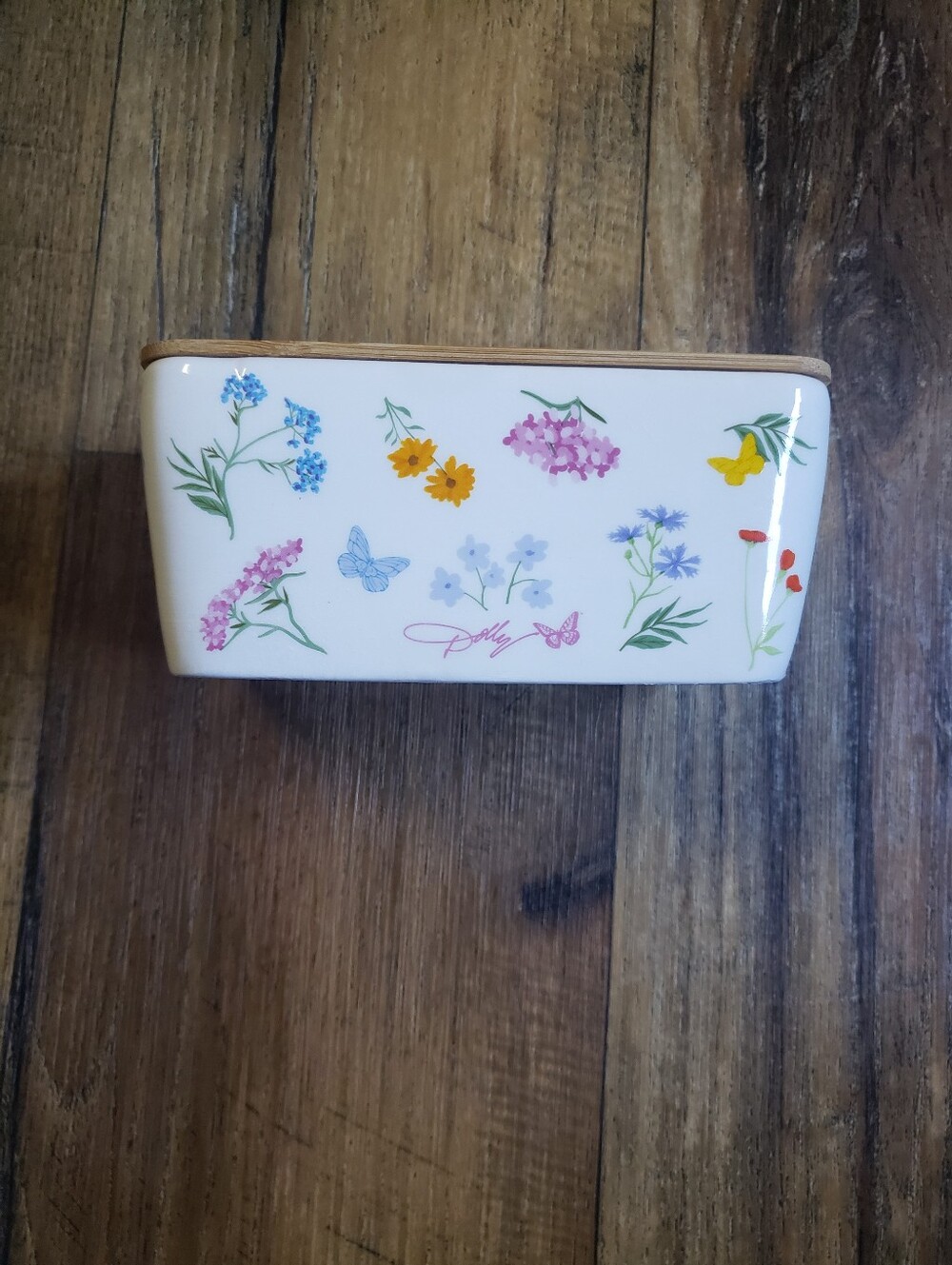 Dolly Parton Wildflower Pattern Butter Dish with Bamboo Lid